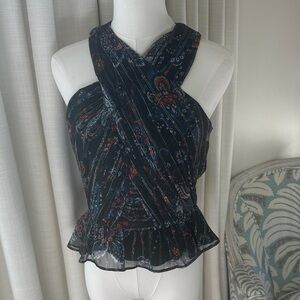 Veronica Beard Black Floral Wrap Blouse